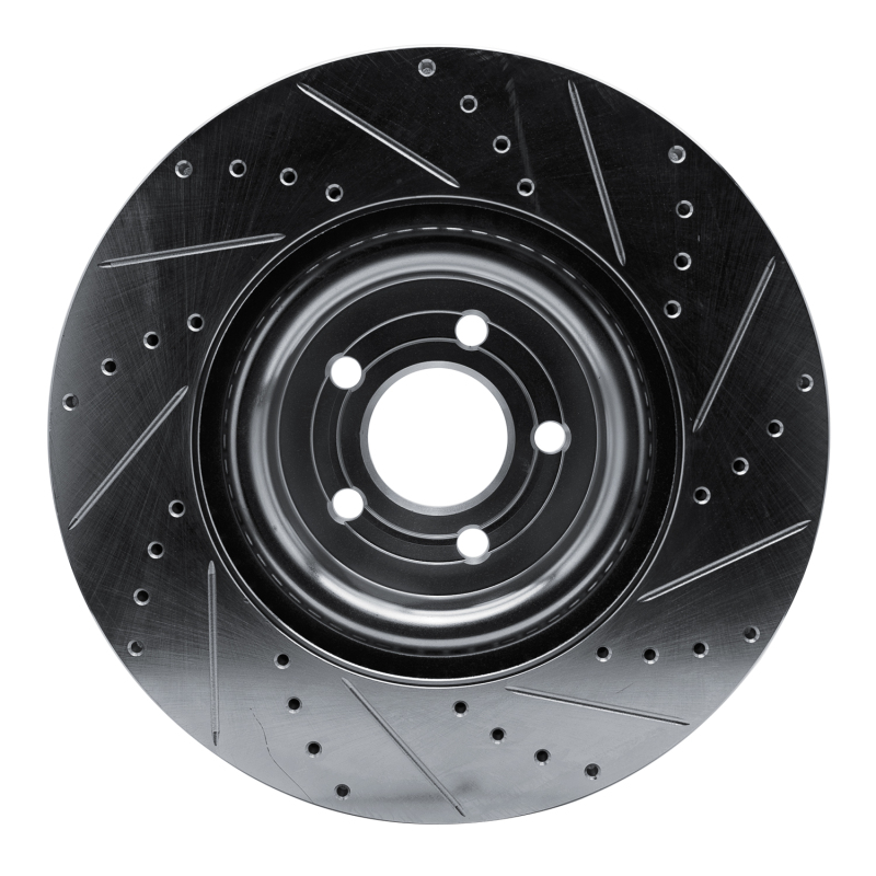 Ford Police Interceptor Utility Brake Rotor (1) - Front Left - R1 Concepts - Drilled & Slotted - Silver - `20-`25